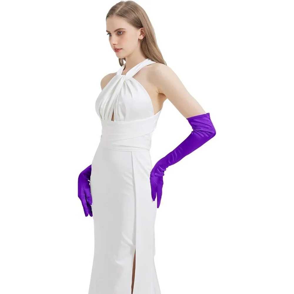 Women's Purple Imported Satin Elbow Length Halloween Cosplay Opera Gloves